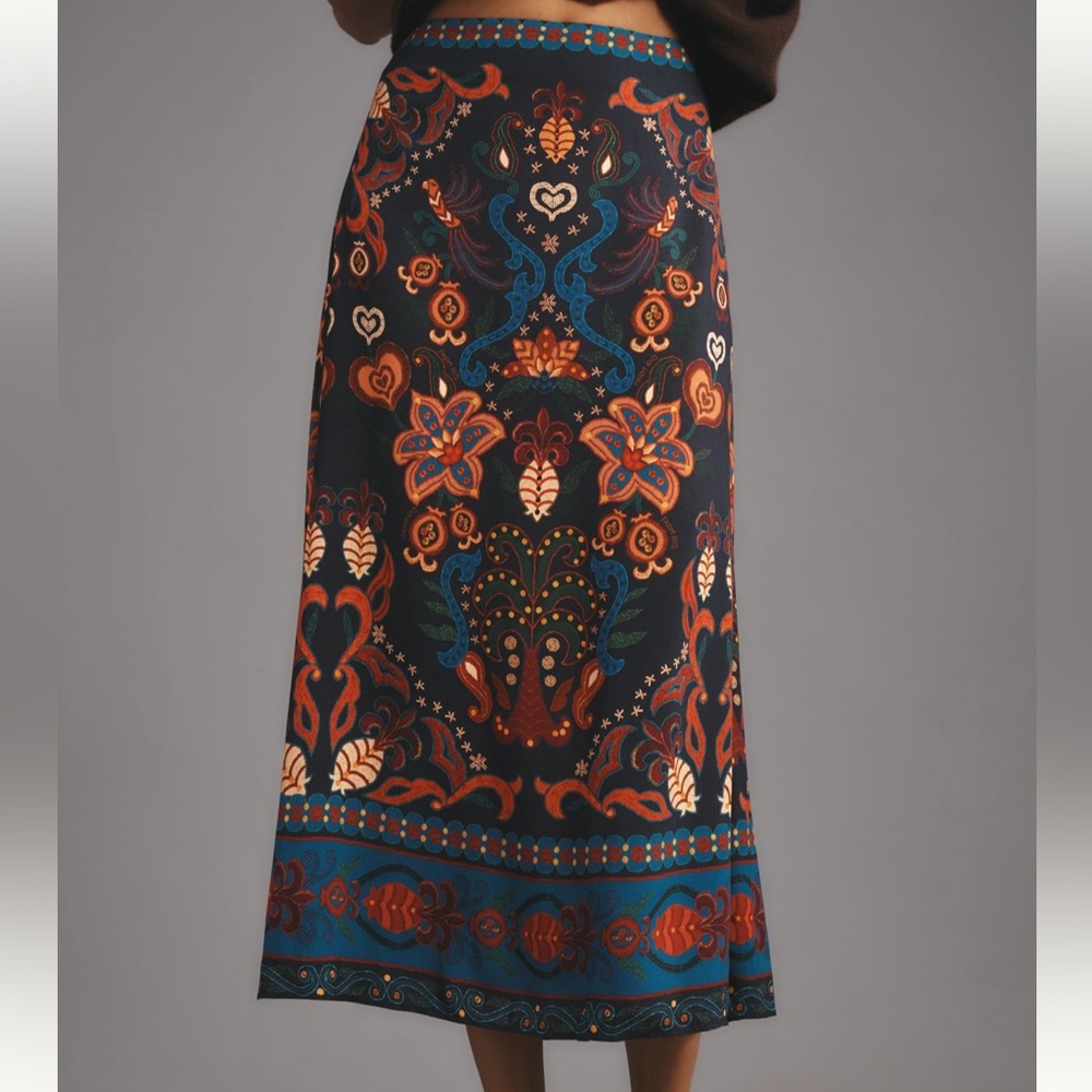 FARM Rio Blue and Orange Midi Skirt